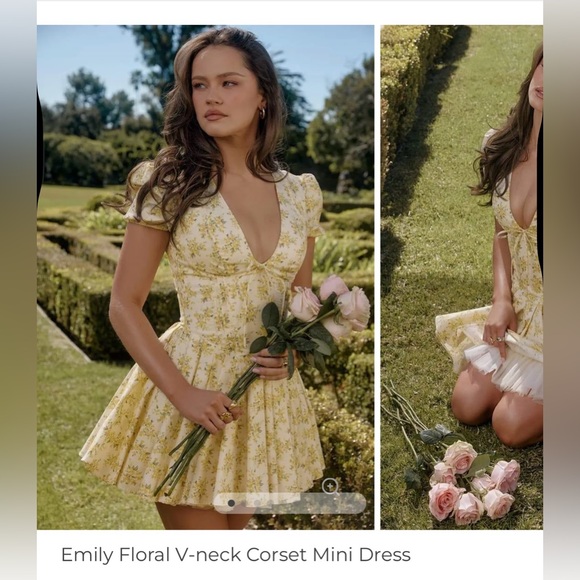 NWT Sunfere Floral V-Neck Corset Mini Dress - Picture 2 of 4